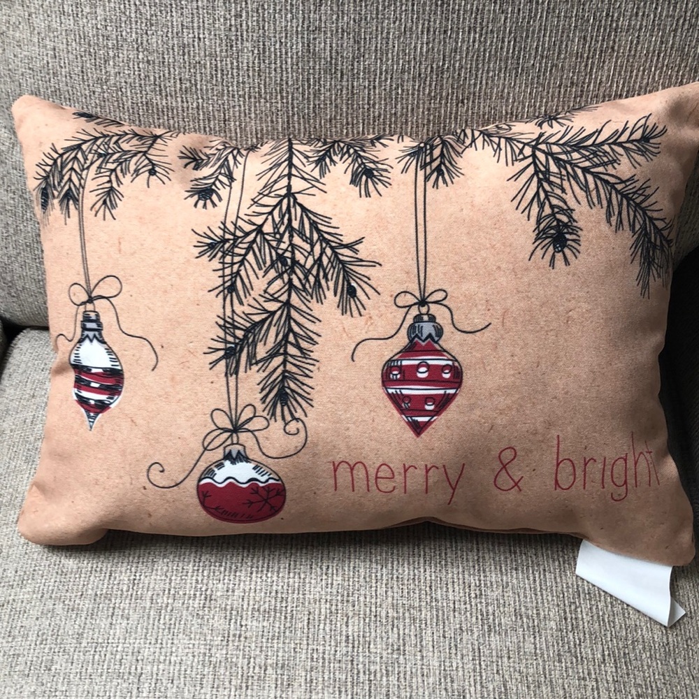 Merry & Bright decorative Christmas holiday pillow